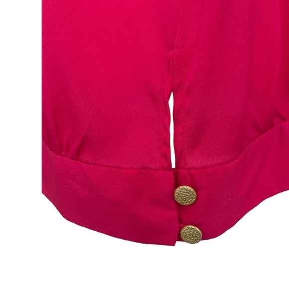 BANANA REPUBLIC SLEEVELESS BLOUSE. FUCHSIA. RUFFLES.GOLD BUTTON DETAIL. Size L - Picture 8 of 16